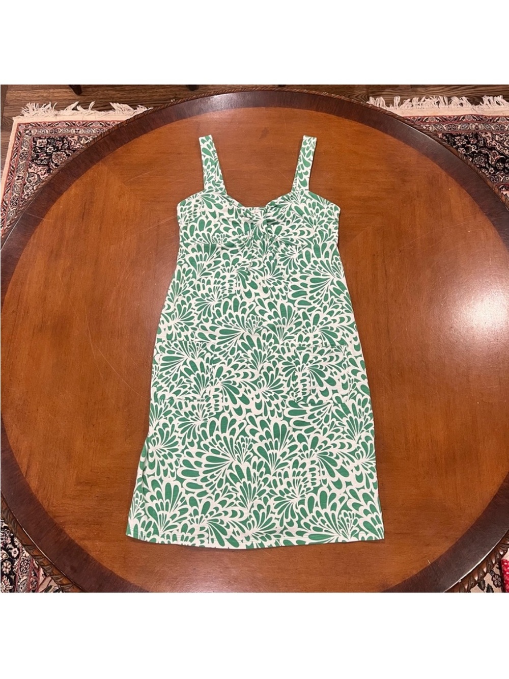 Boden Green and White Floral Cotton Stretch Dress